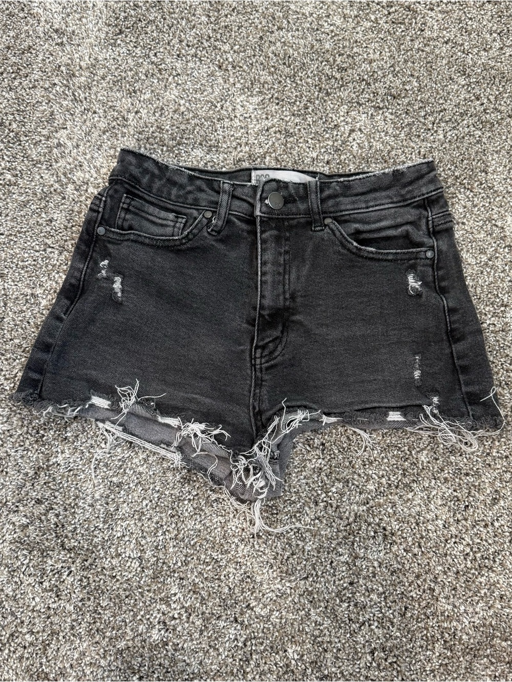 Curvy High-Rise Black Distressed Denim Shorts